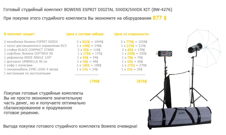 Купить -  Готовый студийный комплект BOWENS ESPRIT DIGITAL 500DX/500DX KIT (BW-4276)
